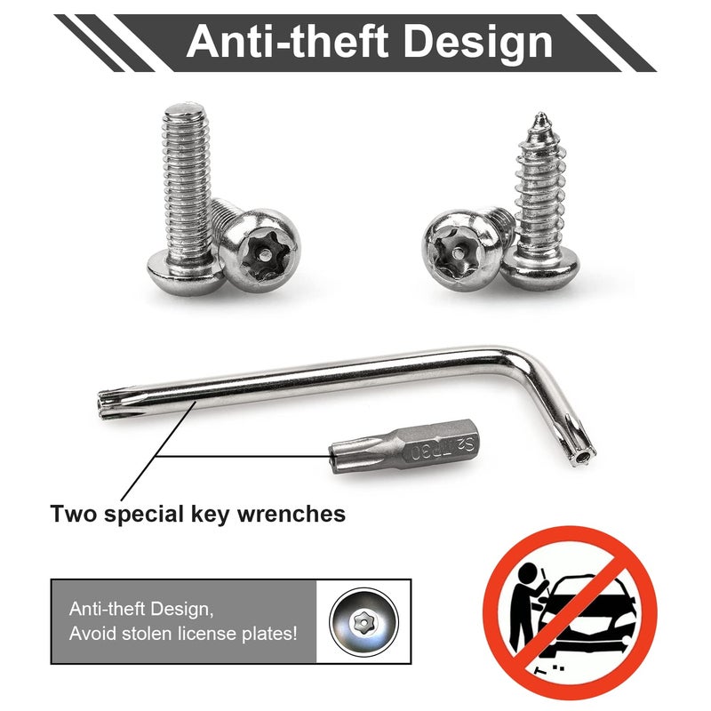 Weico License Plate Screws Kits, Stainless Steel Anti Theft Mounting Hardware for Car Tag Plate Frames Covers, M6 (1/4") Tamper Proof Screws, Fastener Nut, Caps Cover for Front Rear Frame Holder Mounting - Image 3